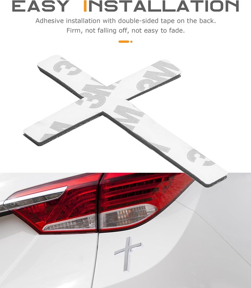 SCUARI 2PCS 3D Cross Stickers,Car Accessories Decals for Vehicles,Self Adhesive Cross Metal Car Emblem,2.5"×1.8" Cross Jesus Automotive Decal,Suitable for Trunk Tailgate Side Decoration (Silver) - Image 4